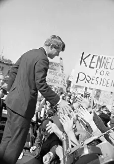 San Jose Prints: Robert F. Kennedy Reaching Down to Shake Hands of Onlookers