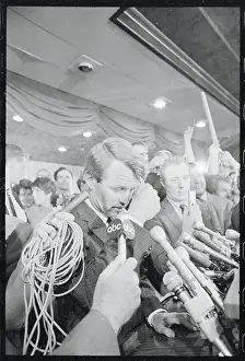 Robert F. Kennedy Seemingly Bombarded by Microphones