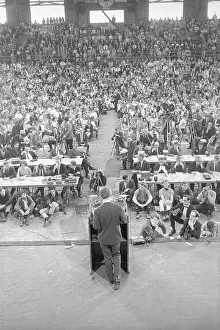 Robert F. Kennedy Speaking at Podium to Huge Crowd