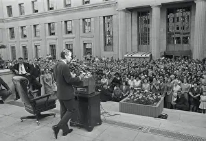 Robert F. Kennedy Speaking at Podium to Huge Crowd