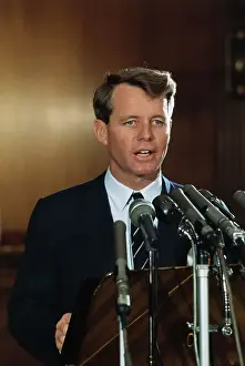 Robert F. Kennedy Talking Into Microphones
