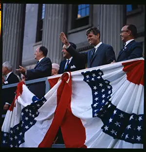 Robert F Kennedy Waving with Hubert Humphrey