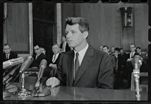 Thomas A Prints: Robert Francis Kennedy Speaking at Microphone