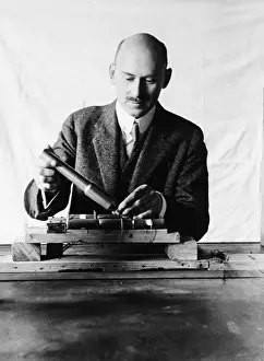 Professor Prints: Robert Goddard Shown W/His Rocket Model