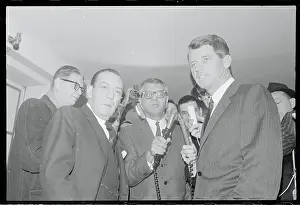 Wagner Jr Prints: Robert Kennedy and Robert Wagner Talking to Newsmen