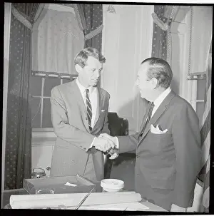 Robert Kennedy Shaking Hands with Robert Wagner