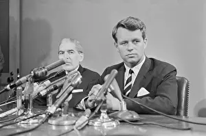 Obrien Prints: Robert Kennedy Sitting Behind Microphones