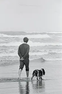 Portland Prints: Robert Kennedy Walking on Beach with Dog