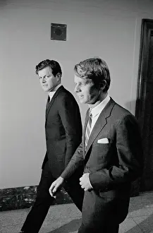 Robert Kennedy Walking Beside Edward Kennedy