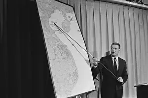 Announcement Prints: Robert McNamara Pointing To Map of Vietnam