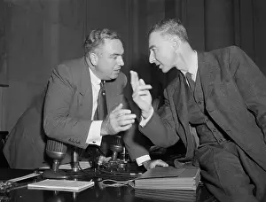 Robert Oppenheimer and Brien McMahon Conversing