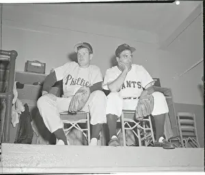 Robin Roberts and Sal Maglie Waiting in Clubhouse