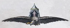 Arabic Prints: Roc bird, hand-colored copper engraving from childrens picture book by Friedrich Justin Bertuch