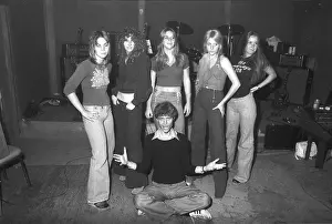 Rock band The Runaways with their producer Kim Fowley