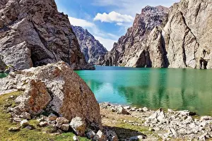 Mountain Lake Prints: Rock formation around the alpine Koel-Suu lake