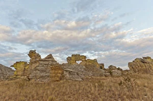 Evening Atmosphere Collection: Rock formation La Fenetre d Isalo at dusk, Isalo National Park, at Ranohira, Madagascar