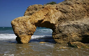 Rock formation on the Mediterranean coast near Torredembarra, Catalonia, Spain, Europe