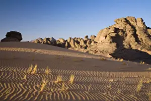 Fell Prints: Rock formations in the Libyan Desert, Akakus Mountains, Libyan Desert, Libya, Africa