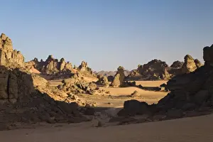Fell Prints: Rock formations in the Libyan Desert, Akakus Mountains, Libyan Desert, Libya, Africa