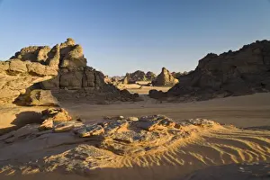 Fell Prints: Rock formations in the Libyan Desert, Akakus Mountains, Libyan Desert, Libya, Africa