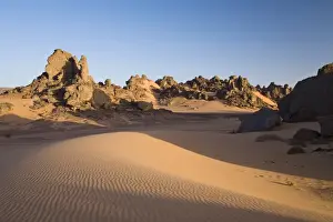 Fell Prints: Rock formations in the Libyan Desert, Akakus Mountains, Libyan Desert, Libya, Africa