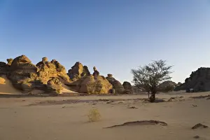 Fell Prints: Rock formations in the Libyan Desert, Akakus Mountains, Libyan Desert, Libya, Africa