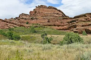 Rock formations, red sandstone rocks, Red Rocks Park, Denver, Colorado, USA