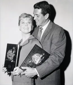 Plaque Prints: Rock Hudson, Doris Day Holding Plaques