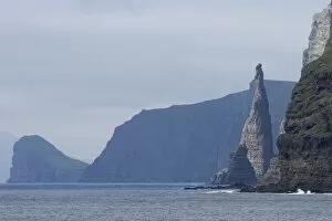 Rock pinnacle, west coast of Sandoy, Faroe Islands, Denmark