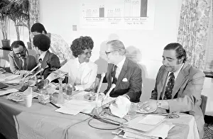 Prints of Congresswoman Shirley Chisholm (1924 - 2005) turns to Vice President Nelson Rockefeller (1908 - 1979) as he addressed the Congressional Black Caucus forum on full employment, Washington, DC, May 20 Unbought and Unbossed: The Trailblazing Legacy of Shirley Chisholm: Rockefeller Visits Congressional Black Caucus Forum On Full Employment