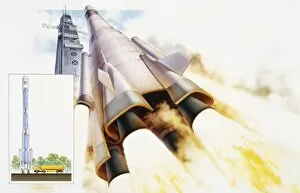 Rocket blasting into space, low angle view