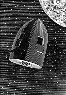 Rocket Prints: Rocket Capsule Illustration from the 1872 Edition of From the Earth to the Moon by Jules Verne