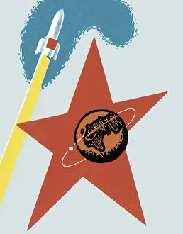 Illustration And Pai Prints: Rocket Traveling in Outer Space