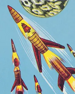 Illustration And Prints: Rockets in Outer Space
