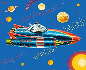 Illustratio Prints: Rocketship in Outer Space