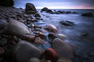 Images Dated 5th July 2012: Rocks on a beach at sunset by the sea, bei Nardewitz, Rugen island, Rugen