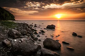 Images Dated 30th June 2012: Rocks on a beach at sunset by the sea, bei Nardewitz, Rugen island, Rugen