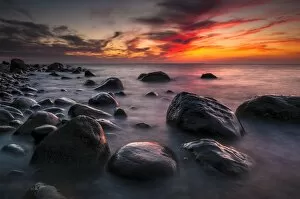 Images Dated 27th June 2012: Rocks on a beach at sunset by the sea, bei Nardewitz, Rugen island, Rugen