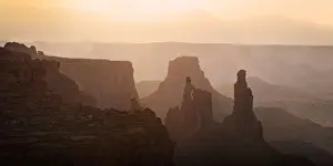 Rocks in the morning light, La Sal Mountains at the rear, Canyonlands National Park, near Moab, Utah, United States