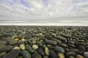 South Island New Zealand Gallery: Rocky beach with waves breaking in background