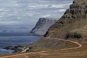Images Dated 3rd August 2019: Rocky coast with road 612, near Latrabjarg, Westfjorde, Iceland
