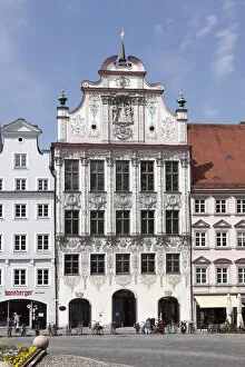 Incidental People Collection: Rococo facade by Dominic Zimmermann, Old Town Hall, Landsberg am Lech, Upper Bavaria, Bavaria