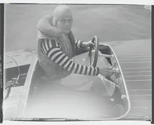 Long Beach Prints: Rodney Pantages in Motorboat