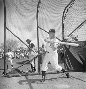 Roger Maris Swinging In A Batting Cage