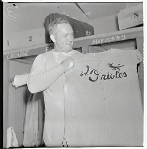 Baltimore Prints: Rogers Hornsby Holding Baseball Jersey