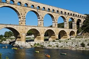 The Roman Bridge Pont du Gard and d Gardon River, Gard, France