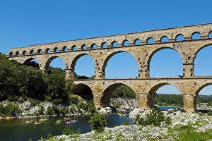 The Roman Bridge Pont du Gard and the Gardon River, Gard, France