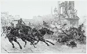 Horse Collection: Roman chariot race engraving 1894