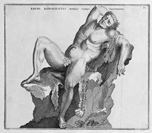 The Roman god Faun, Faunus, a forest spirit, a hybrid creature of Roman mythology, marble statue from ancient Rome, Italy, digital reproduction of an 18th century original, original date unknown