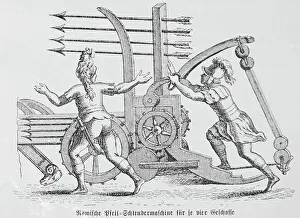 Roman Soldiers Preparing War Machine to Launch Arrows